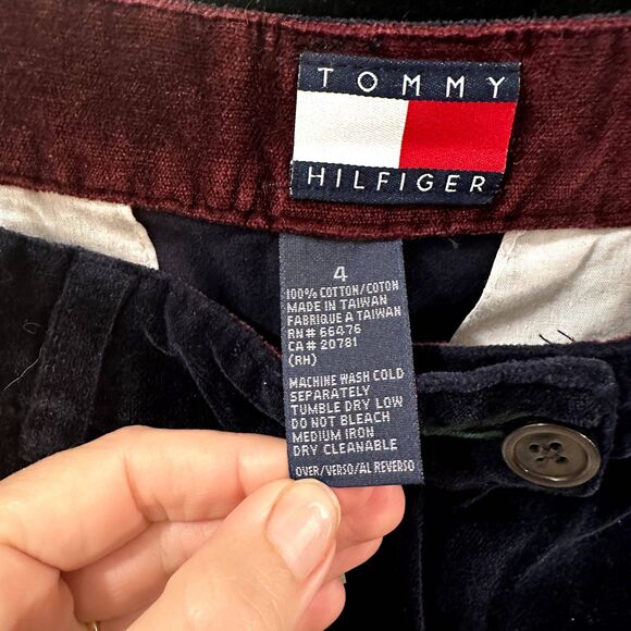 Vintage Y2K Tommy Hilfiger Womens 4/30 Velvet Pants Navy Blue Wide Leg Fit - Picture 3 of 12